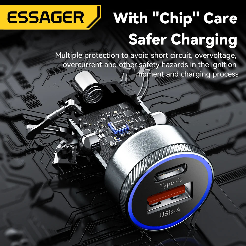 Essager 54W Car Charger 5A Fast Charging Type C Quick Charge 3.0
