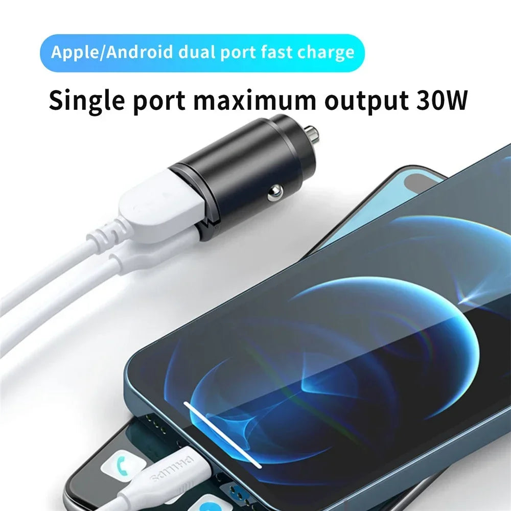 100W PD QC Pull Ring Fast Charging Car Charger USB C