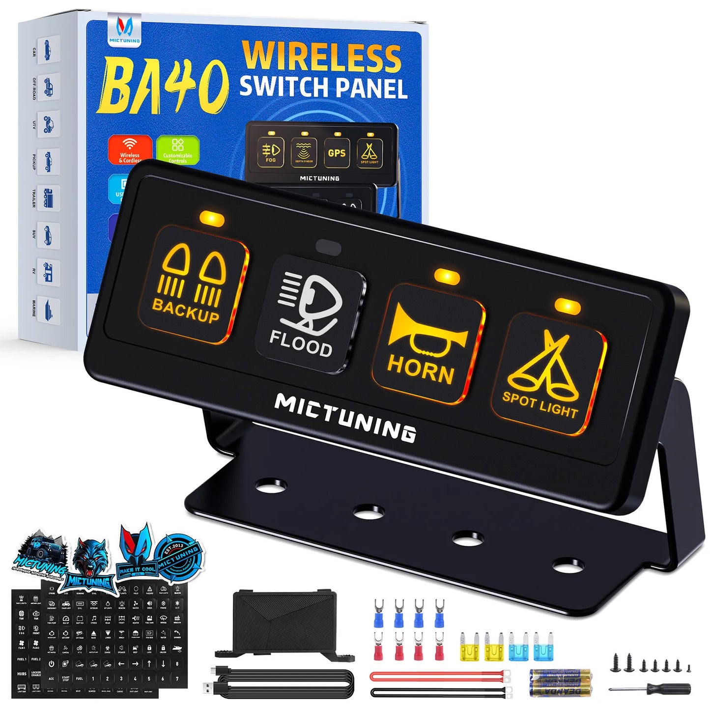 MICTUNING 12V 60A Universal 4 Gang Wireless Switch Panel