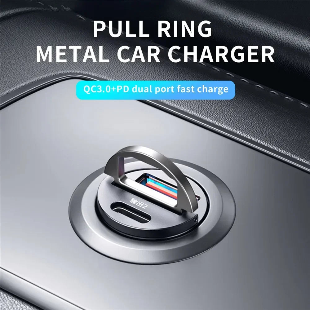 100W PD QC Pull Ring Fast Charging Car Charger USB C