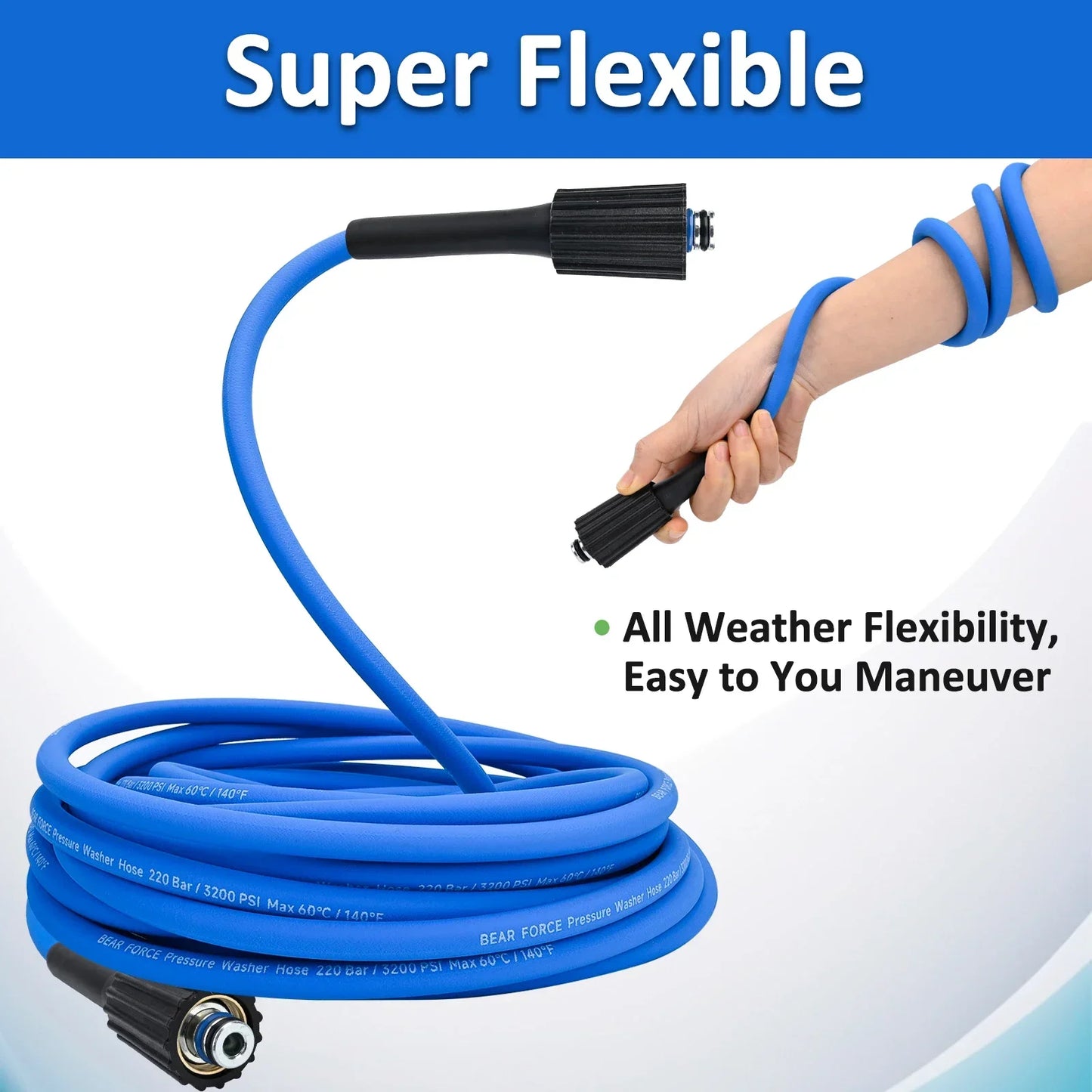 BEAR FORCE 15M Super Flexible Pressure Washer Hose 3200 PSI Kink Resistant Power Washer Hose