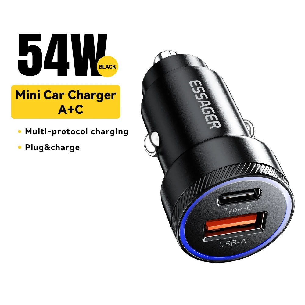 Essager 54W Car Charger 5A Fast Charging Type C Quick Charge 3.0