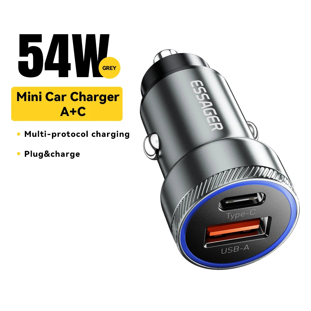 Essager 54W Car Charger 5A Fast Charging Type C Quick Charge 3.0