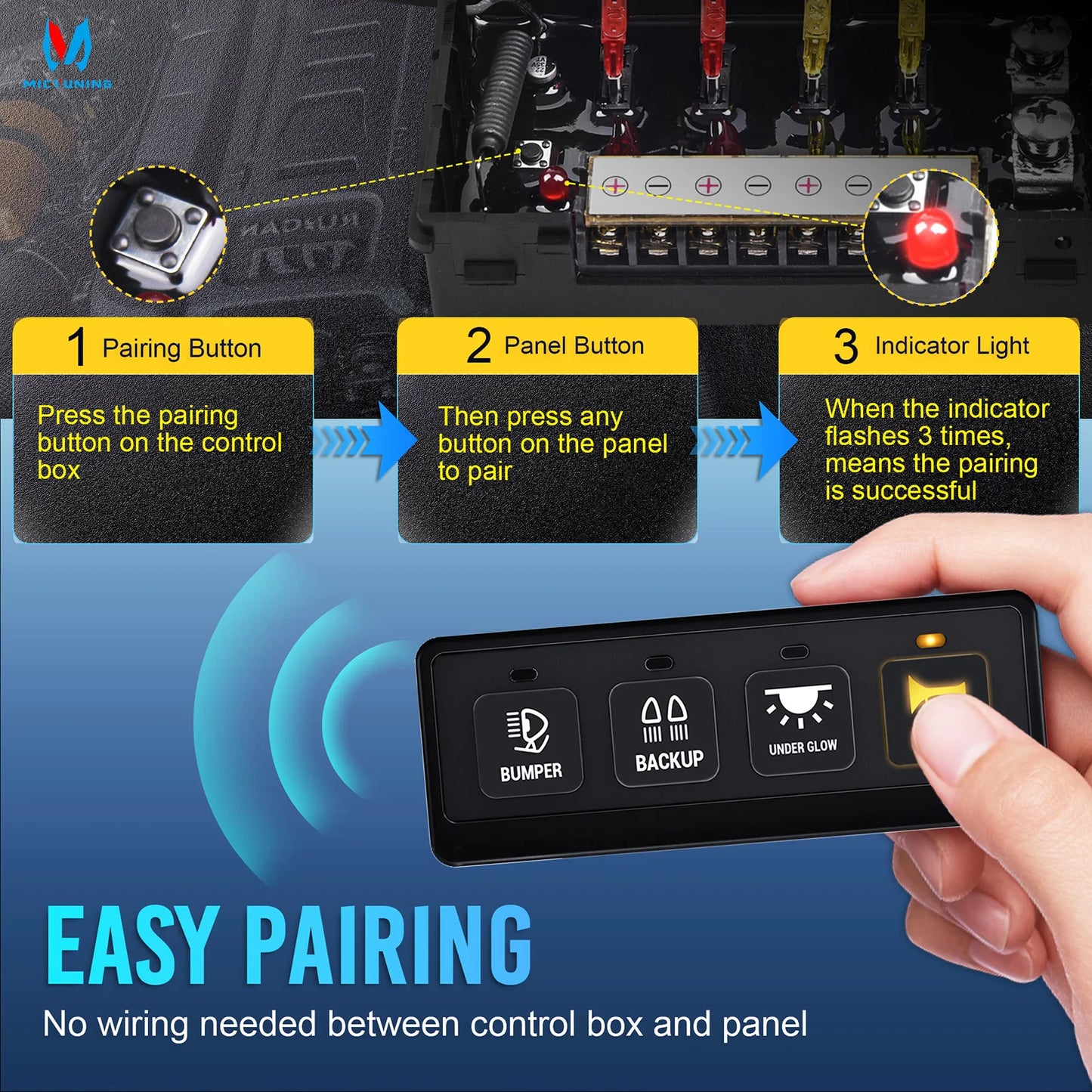 MICTUNING 12V 60A Universal 4 Gang Wireless Switch Panel