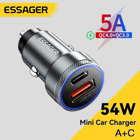 Essager 54W Car Charger 5A Fast Charging Type C Quick Charge 3.0
