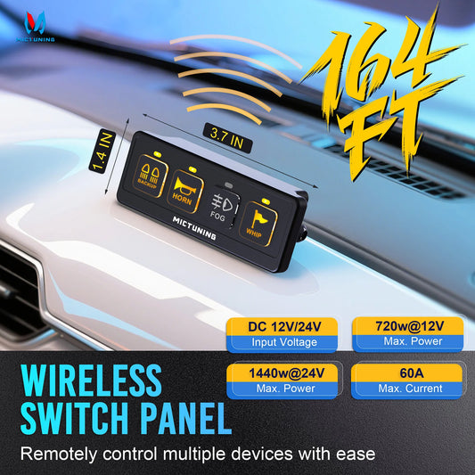 MICTUNING 12V 60A Universal 4 Gang Wireless Switch Panel
