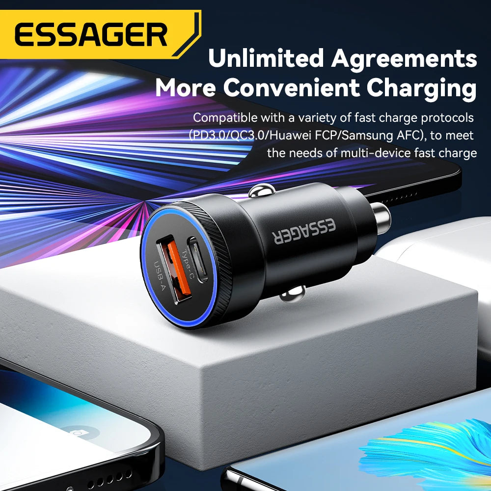 Essager 54W Car Charger 5A Fast Charging Type C Quick Charge 3.0
